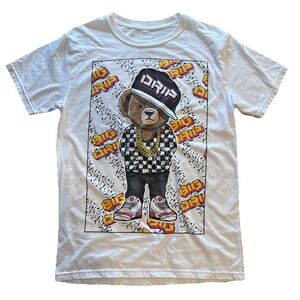 Hustle OG Clothing Mens White Bear Drip Graphic T-Shirt‎ Matching Black Hat Sz M